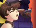 Leashed manga teen in handcuffs gagging with a huge black cock of masked