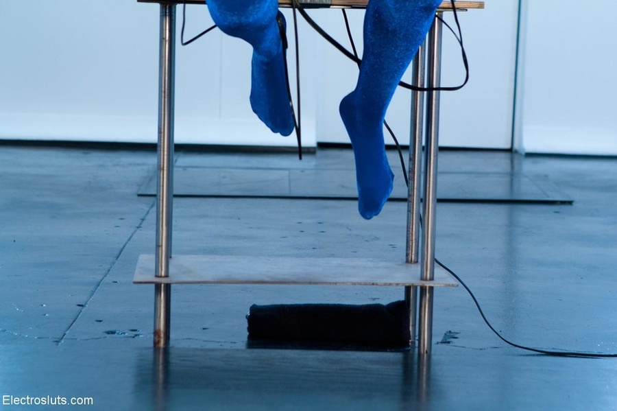 Chick in shiny blue tights is partially res - XXX Dessert - Picture 10