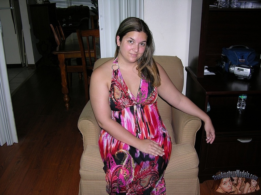 Sweet chick wearing multi-colored dress gets on her knees and sucks her boyfriend's cock then makes it explode cum on her face. - XXXonXXX - Pic 1