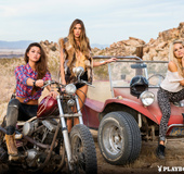 Three young biker chicks are ready to show their sex appeal