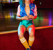 Curly haire ebony gal gets naughty in the club