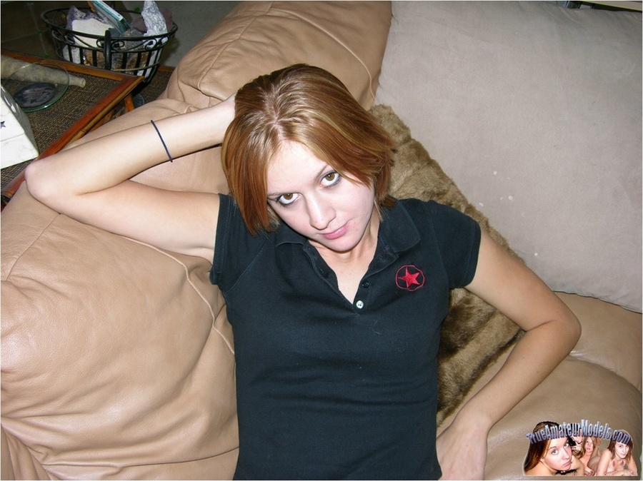 Teen babe peels off her black shirt and pink and black checkered skirt then pose her skinny body in black underwear before she gets naked and expose her small boobs and indulging twat on a multi-colored bed. - XXXonXXX - Pic 3