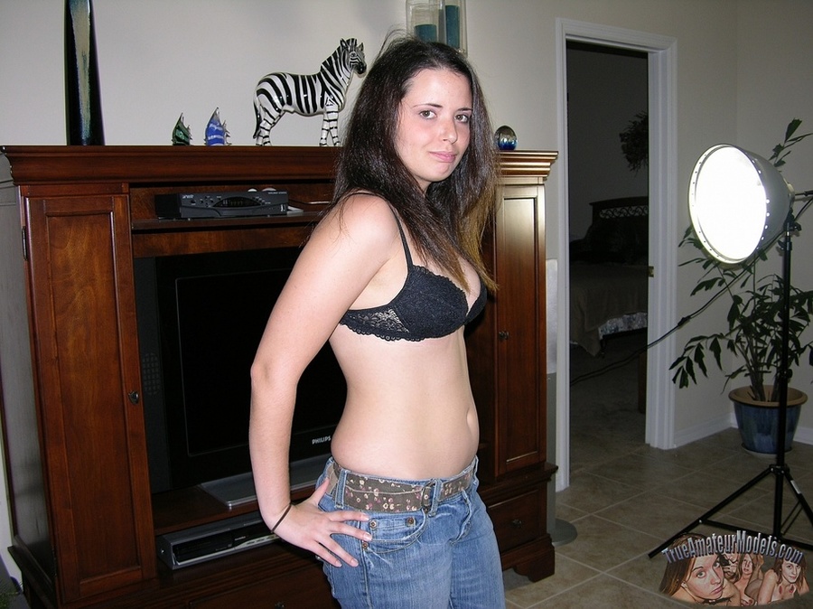 Hot chick takes off her gray and white blouse and pose her stunning body before she peels off her black bra and expose her lusty tits before she peels down her jeans and pink panty and bares her indulging pussy in different poses before she gets on her knees and sucks a huge cock. - XXXonXXX - Pic 3
