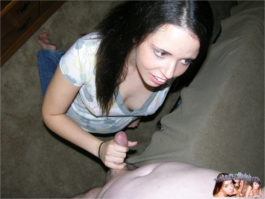 Hot chick takes off her gray and white blouse and pose her stunning body before she peels off her black bra and expose her lusty tits before she peels down her jeans and pink panty and bares her indulging pussy in different poses before she gets on her knees and sucks a huge cock. - XXXonXXX - Pic 11