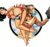 Vintage dark haired top model posing with so much joy