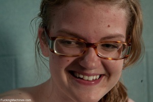 Nerdy teen chick with glasses riding her - Picture 18