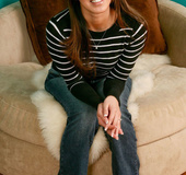 Cute face fresh babe in jeans and stripped top flaunts tight ass and pussy