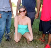 Married chick sneak and walk to a park, getting lucky three by men give
