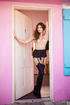 Brunette gal in black stockings will impress