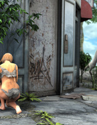 Busty toon blondie sucking huge monster's cock