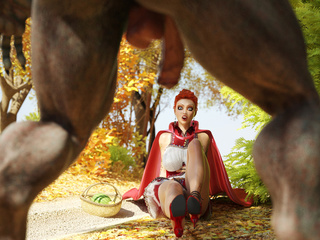 Tattooed Little Red Riding Hood blowing wolf's huge - Picture 2