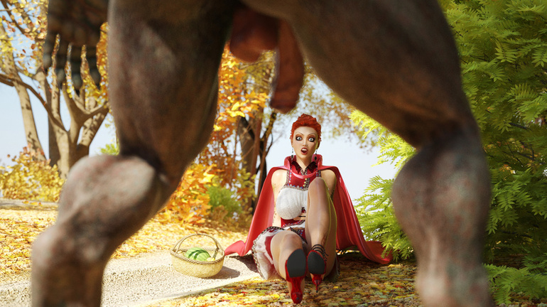 Tattooed Little Red Riding Hood blowing wolf's huge - Picture 2