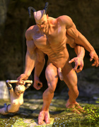 Angry monster with four hands captured blonde chick for fucking