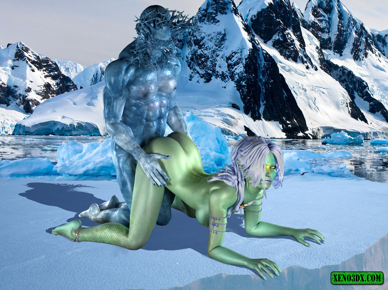 Green-skinned babe gets poked hard on the ice by - Picture 5