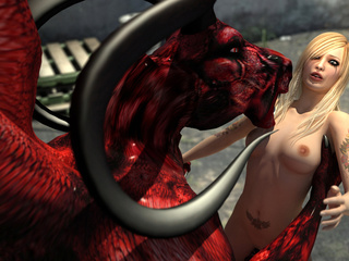 Inked blondie gets a victim of red dragon with horns - Picture 4