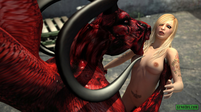 Inked blondie gets a victim of red dragon with horns - Picture 4