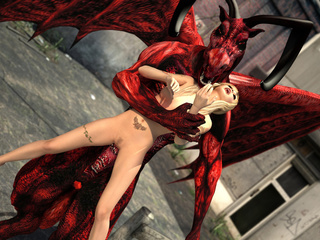 Red dragon with wings and horns pounding hot blonde - Picture 2