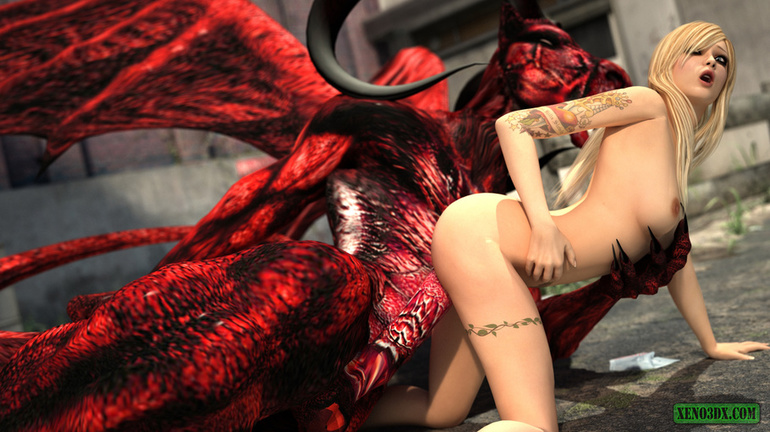 Red dragon with wings and horns pounding hot blonde - Picture 4