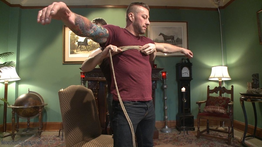 Blindfolded inked hunk bound to the armchai - XXX Dessert - Picture 1