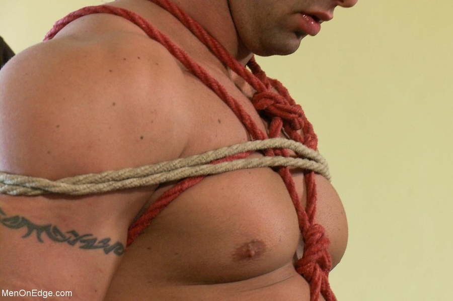 Tied up and gagged stud gets his big dick s - XXX Dessert - Picture 6