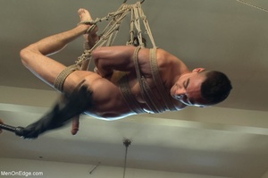 Tied up guy gets his cock worshiped by a - Picture 14