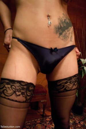 Tranny takes off her sexy blue panties b - Picture 3