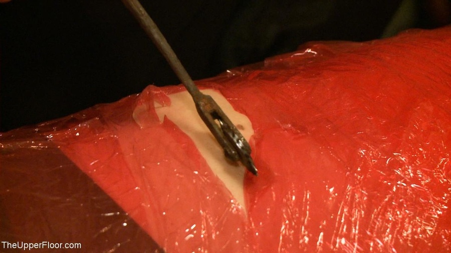 Blonde is secured to a table with red plast - XXX Dessert - Picture 2