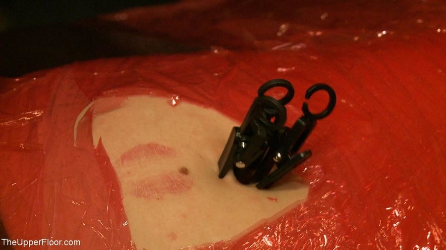 Blonde is secured to a table with red plast - XXX Dessert - Picture 3