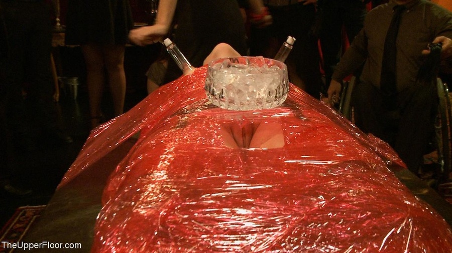 Blonde is secured to a table with red plast - XXX Dessert - Picture 4