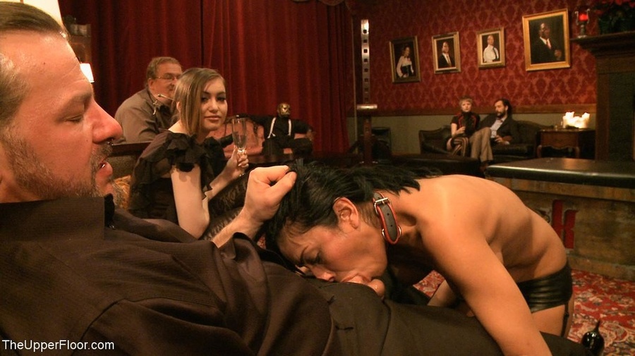 Blonde is secured to a table with red plast - XXX Dessert - Picture 11