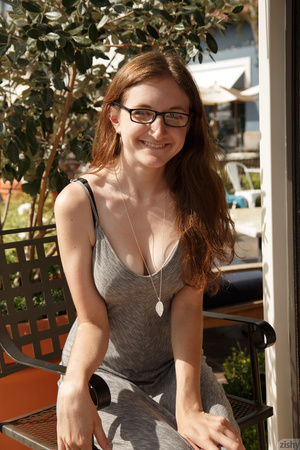 Nerdy ginger cutie showing off her cunt  - Picture 2