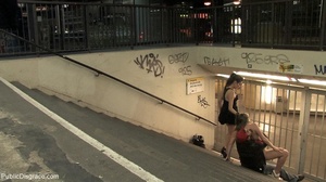 Slut is cuffed to a subway gate late at  - XXX Dessert - Picture 15