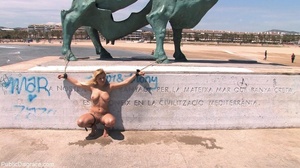Naked tramp is tied to a monument and ma - Picture 7