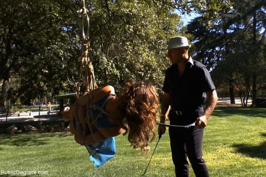 Hottie in a blue dress is led around on a l - XXX Dessert - Picture 5