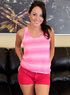 athletic brunette chick strips