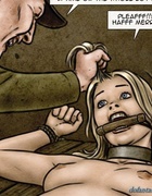 Cruel man enjoys to squeeze his slave girl's swollen belly. Breeders: