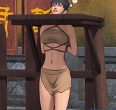 Green haired cutie gets hanged by her thumbs and it's so cruel. Female