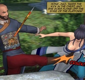 Blue haired lady with big tits gets into a bloody fight. Female General