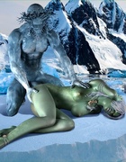 Green lady riding iceman's big dong with pleasure