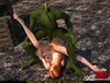 Redhead slut with pigtails gets rammed by a green creature
