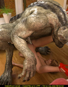 Horny dinosaur fucking a brunette lady at her house