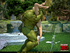 Muscled green dude fucks a busty lady outdoors