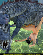 Horny dinosaur fucks a brunette lady underwater