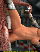 Cyberpunk slut gets rammed so hard by a well hung gargoyle