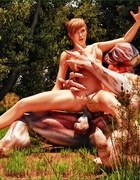 Freaky monster is ready to bang a sweet gal outdoors