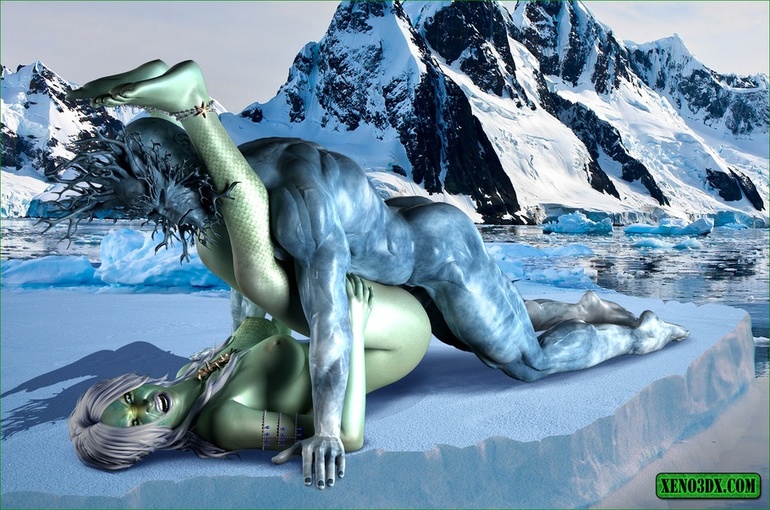 Naughty green lady getting rammed hard by a big blue - Picture 2