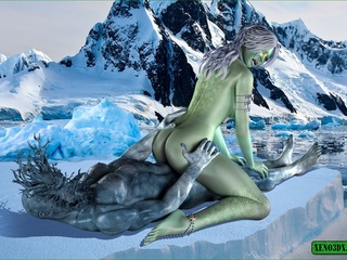 Naughty green lady getting rammed hard by a big blue - Picture 3
