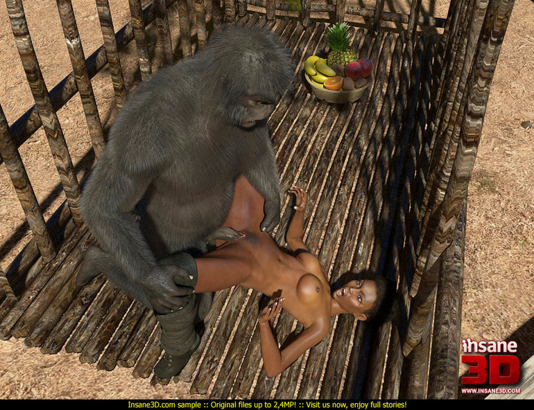 Well hung gorilla enjoys in a tight black pussy - Picture 1