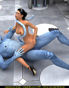 Blue monster is ready to fuck a brunette gal with glasses