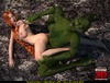 Naughty redhead lady with pig tails fucked by a green monster